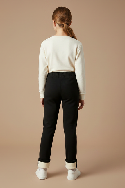 Pantalon Noir Molletonné Doublé Polaire Fille Hiver Chaud - vue 2