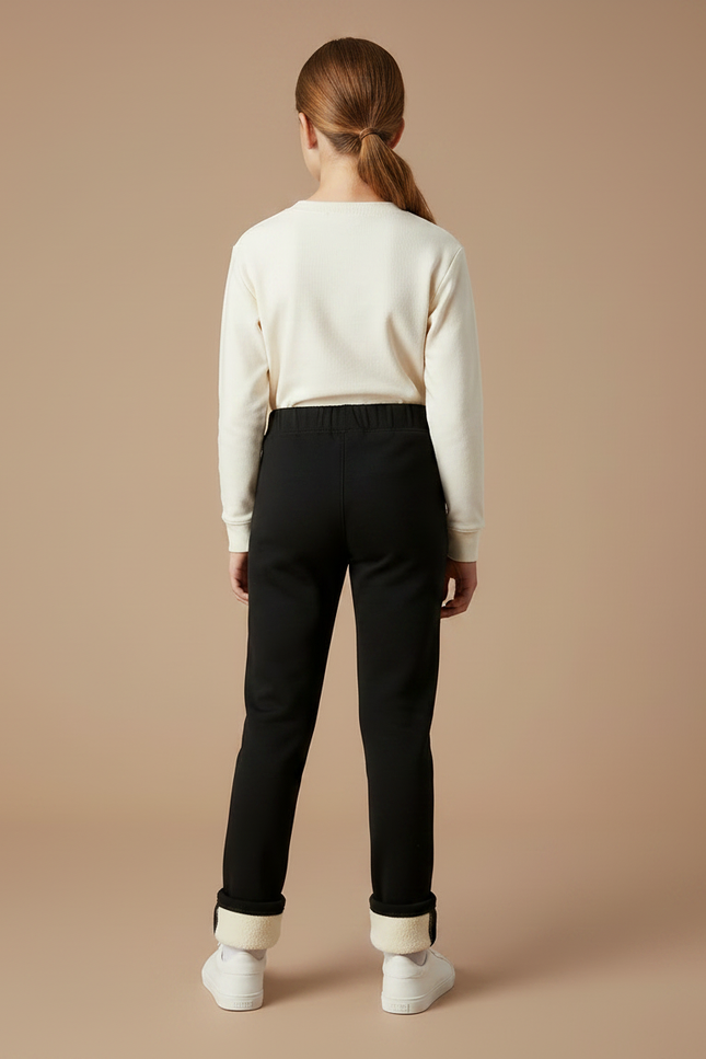 Pantalon Noir Molletonné Doublé Polaire Fille Hiver Chaud - vue 2