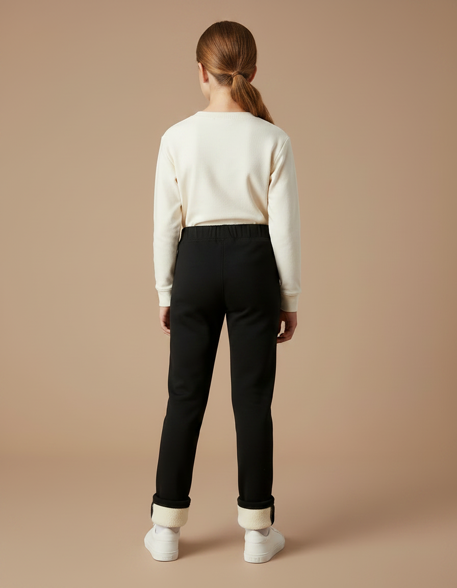 Pantalon Noir Molletonné Doublé Polaire Fille Hiver Chaud - vue 2