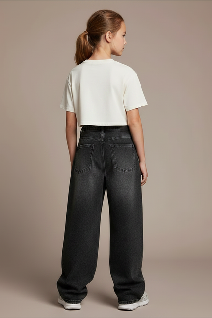 Pantalon Noir Jean Ample Décontracté Fille - vue 2