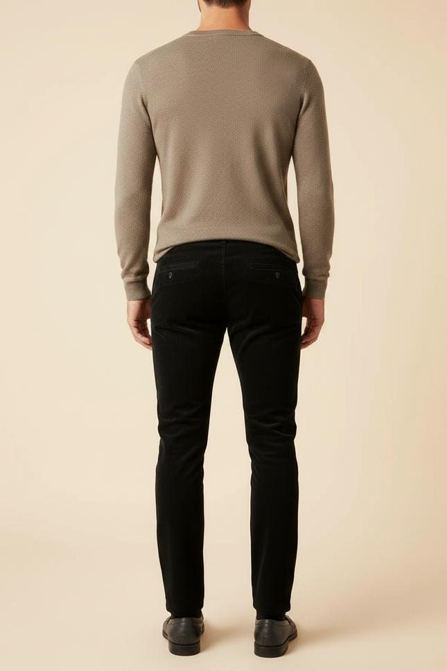 Pantalon Noir Côtelé Slim Élégant Homme - Cordé - vue 2