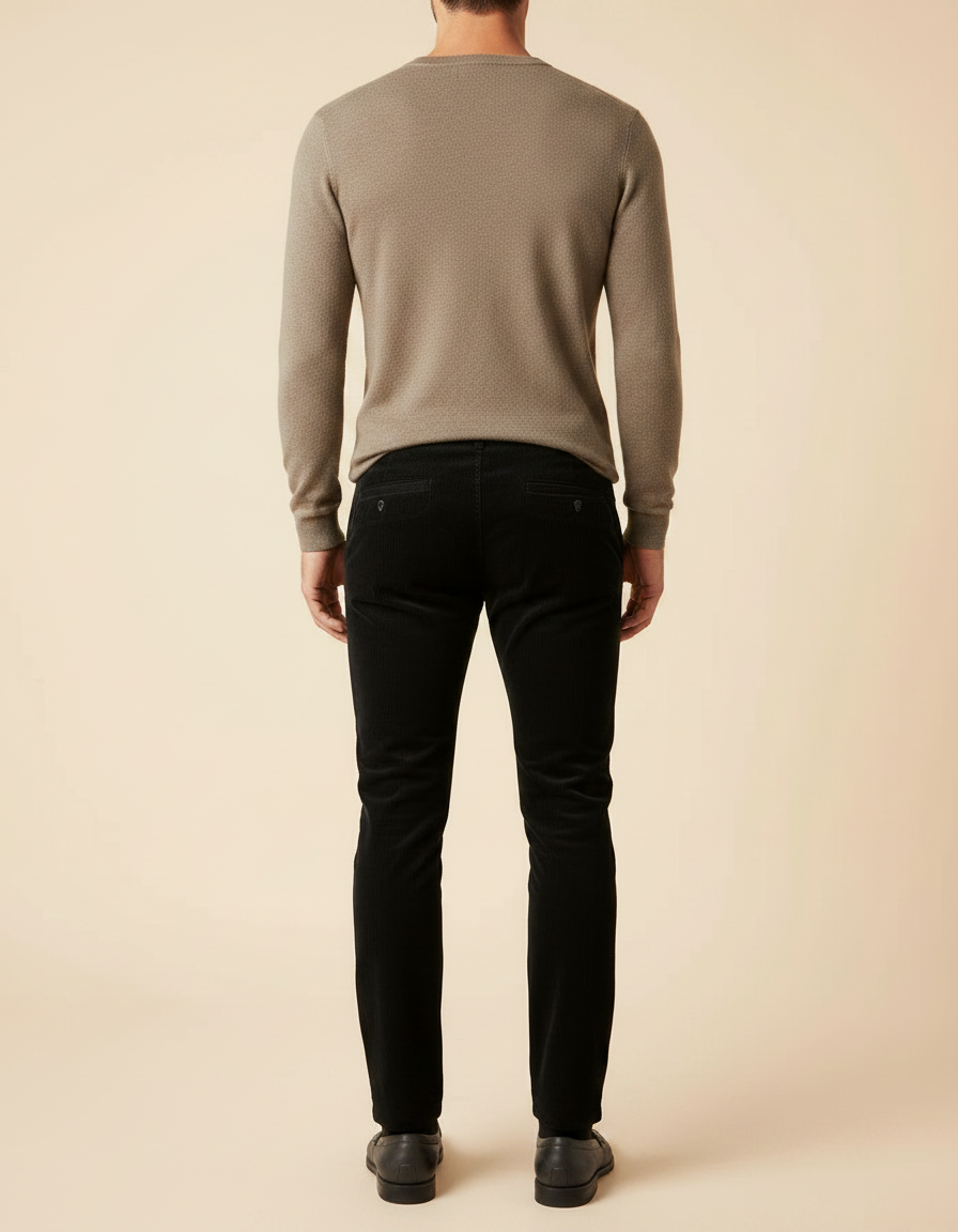 Pantalon Noir Côtelé Slim Élégant Homme - Cordé - vue 2
