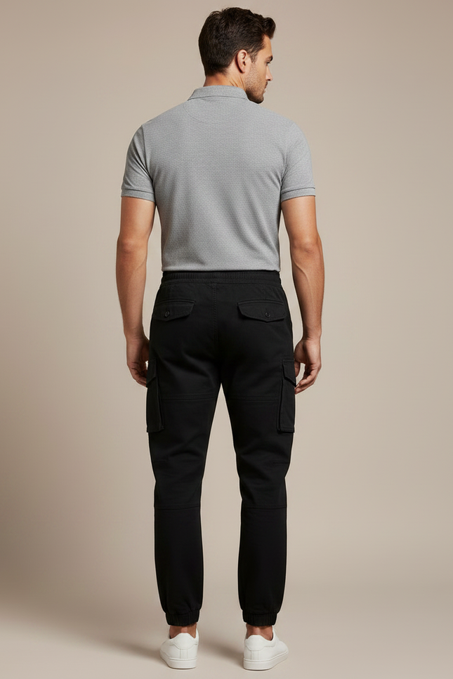 Pantalon Noir Cargo Homme Coton Décontracté Urbain - vue 2