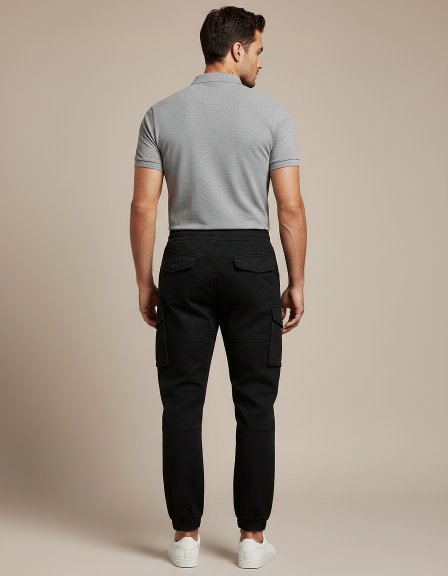 Pantalon Noir Cargo Homme Coton Décontracté Urbain - vue 2