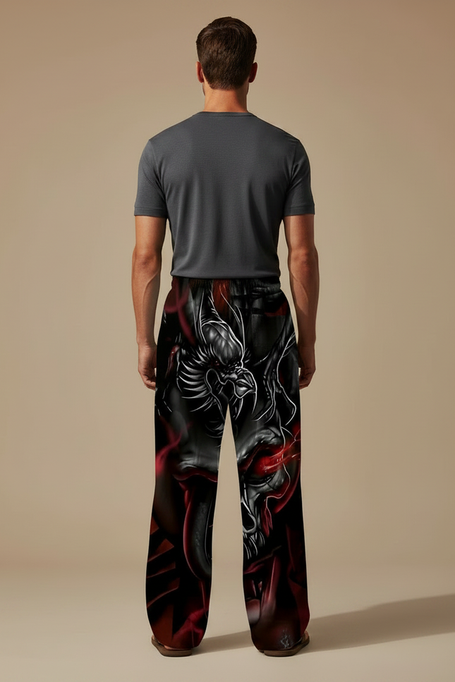 Pantalon Noir Imprimé Dragon Ample Décontracté Homme - Polyester - vue 2