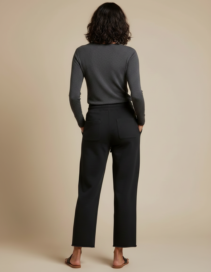 Pantalon Noir Ample Coton Décontracté Taille Basse - Molleton - vue 2