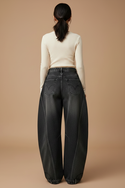 Pantalon Noir Baggy Ample Vintage Taille Haute - Jean - vue 2