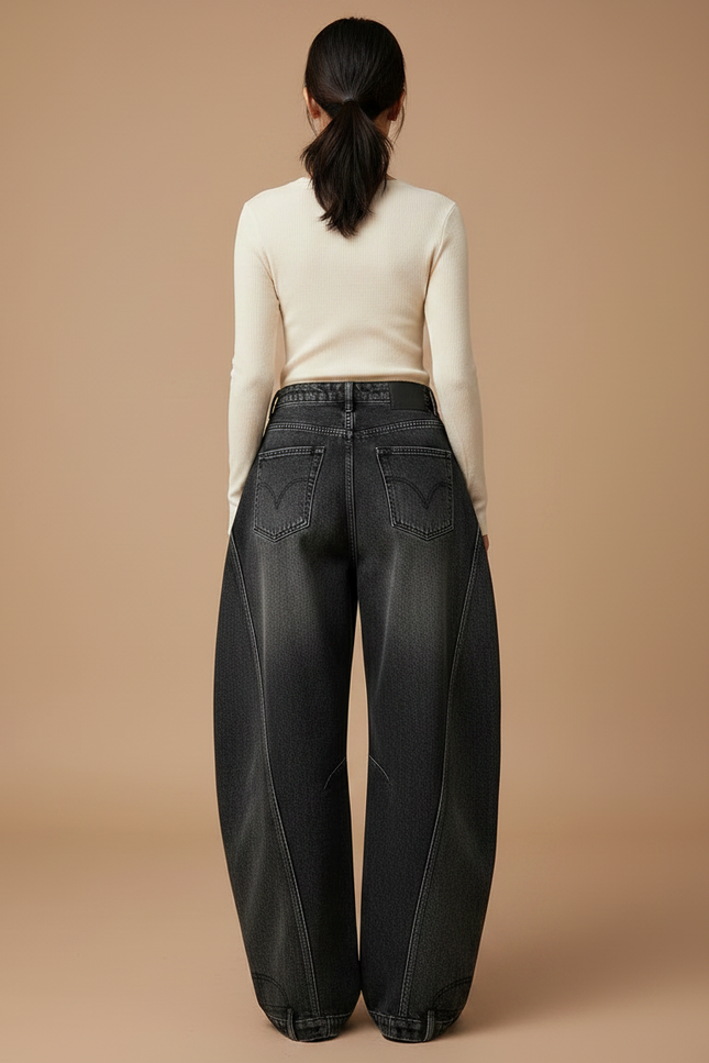 Pantalon Noir Baggy Ample Vintage Taille Haute - Jean - vue 2