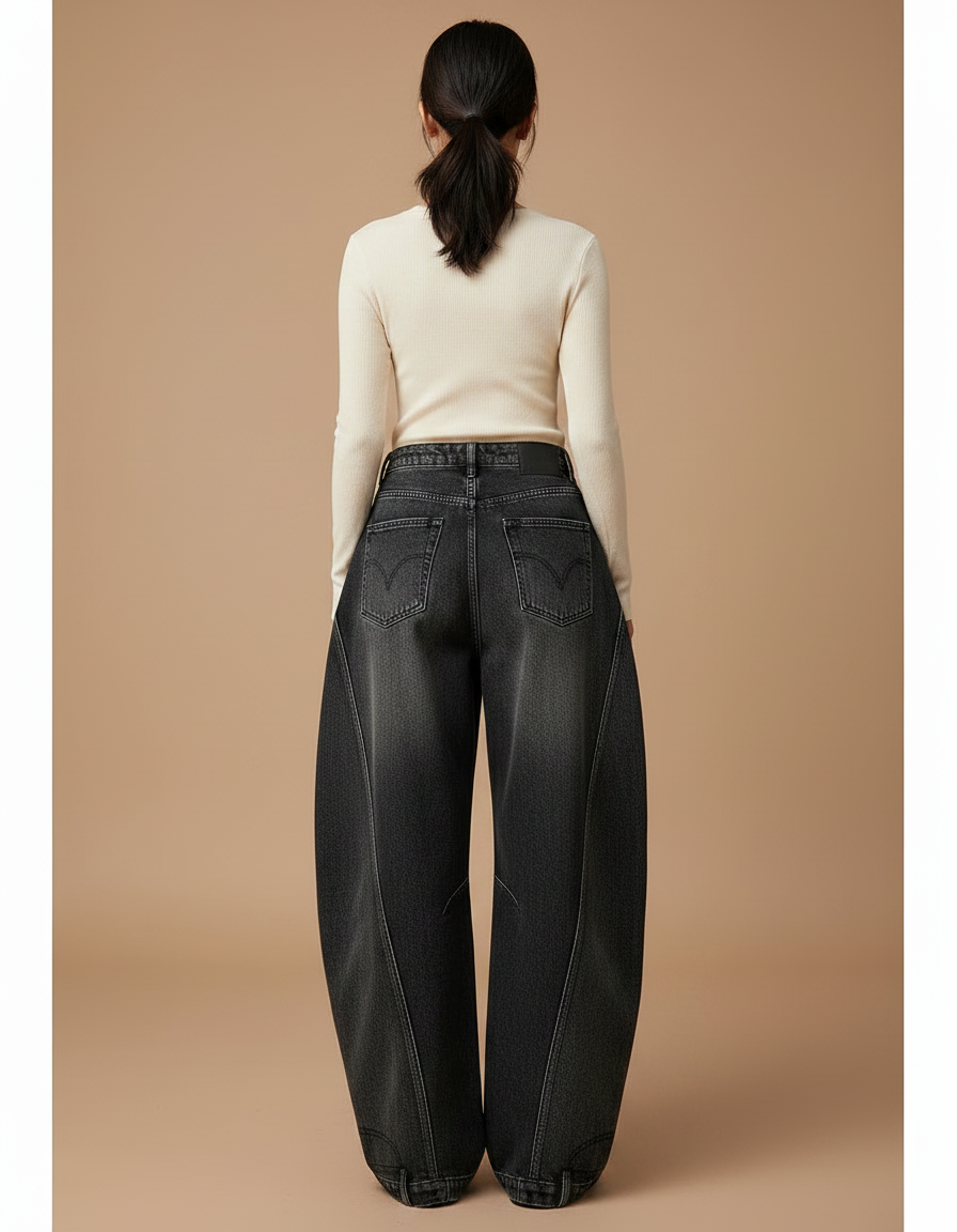 Pantalon Noir Baggy Ample Vintage Taille Haute - Jean - vue 2
