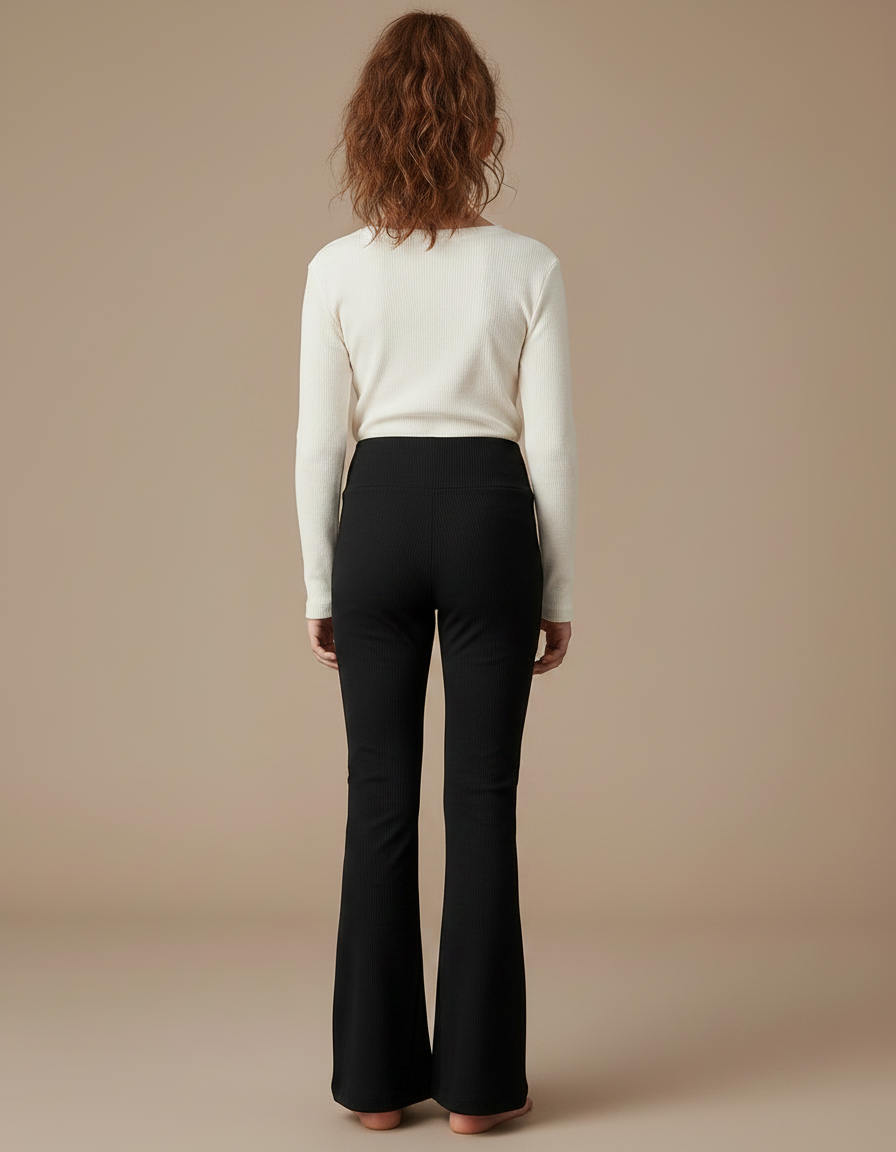 Pantalon Évasé Noir - Maille - vue 2