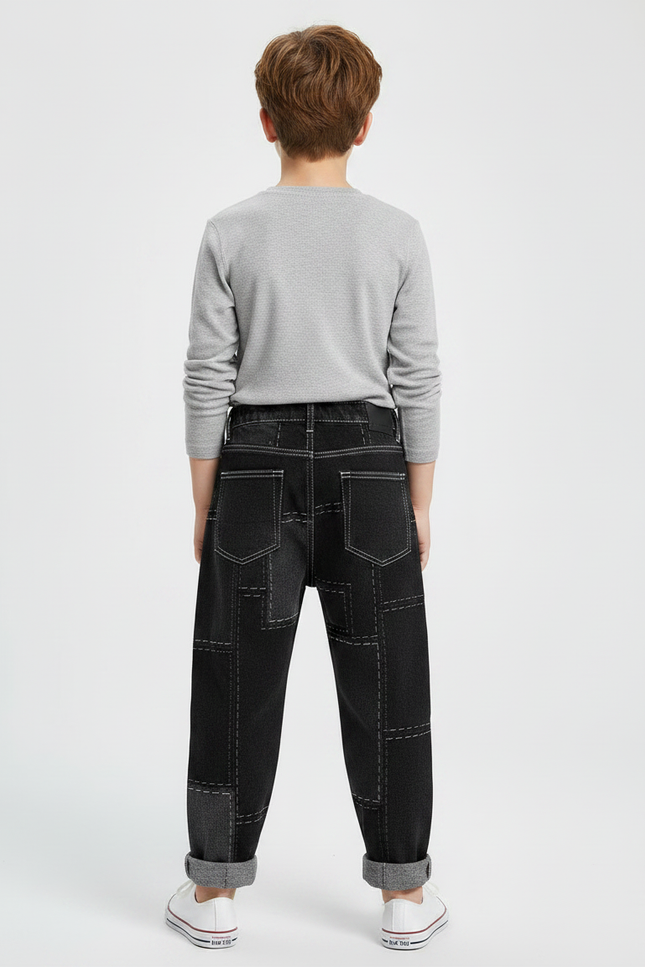Pantalon Noir Patchwork Ample Garçon Décontracté Denim - Jean - vue 2