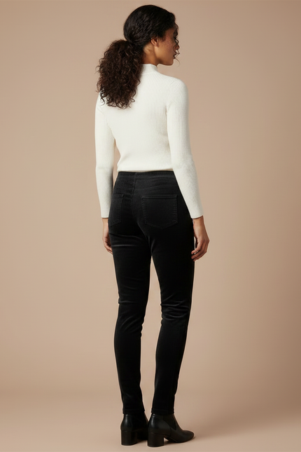 Pantalon Noir Côtelé Slim Confortable Femme - Cordé - vue 2
