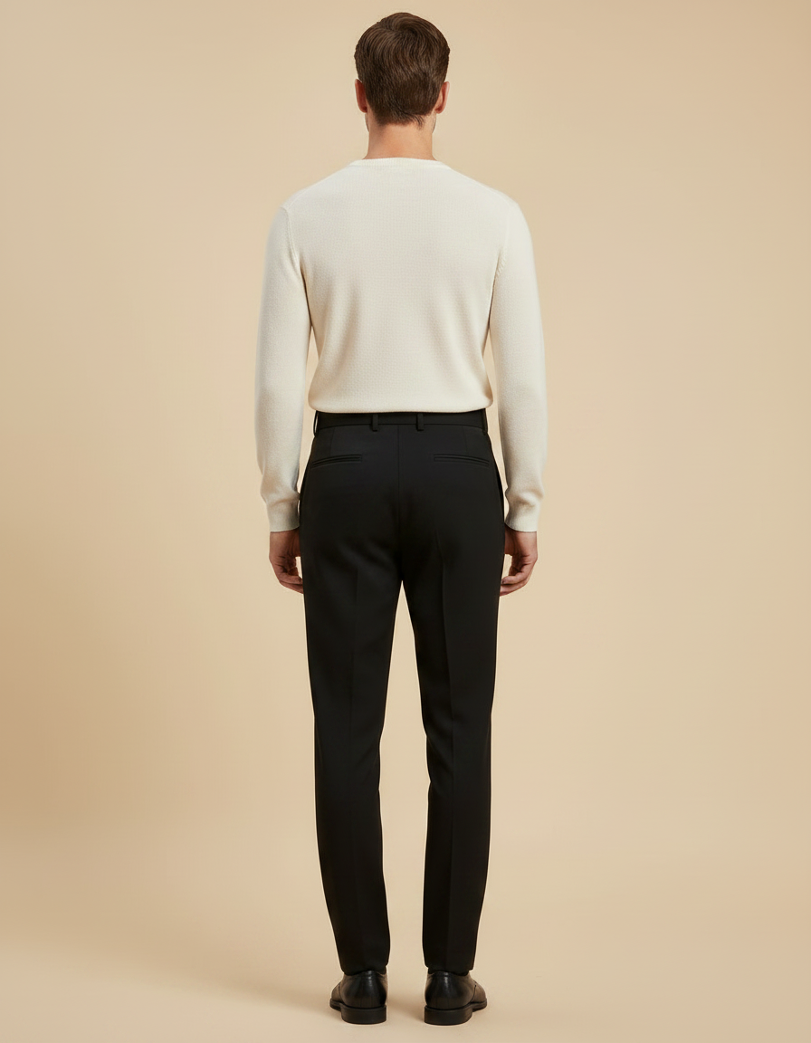 Pantalon Noir Homme Plissé Taille Haute Élégant - Gabardine - vue 2
