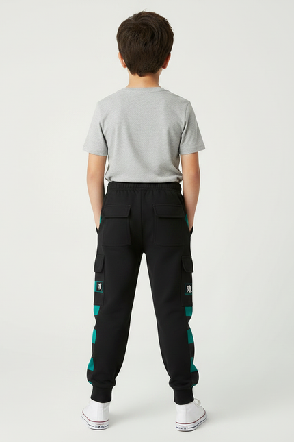 Pantalon Noir Cargo Molletonné Imprimé Garçon - vue 2