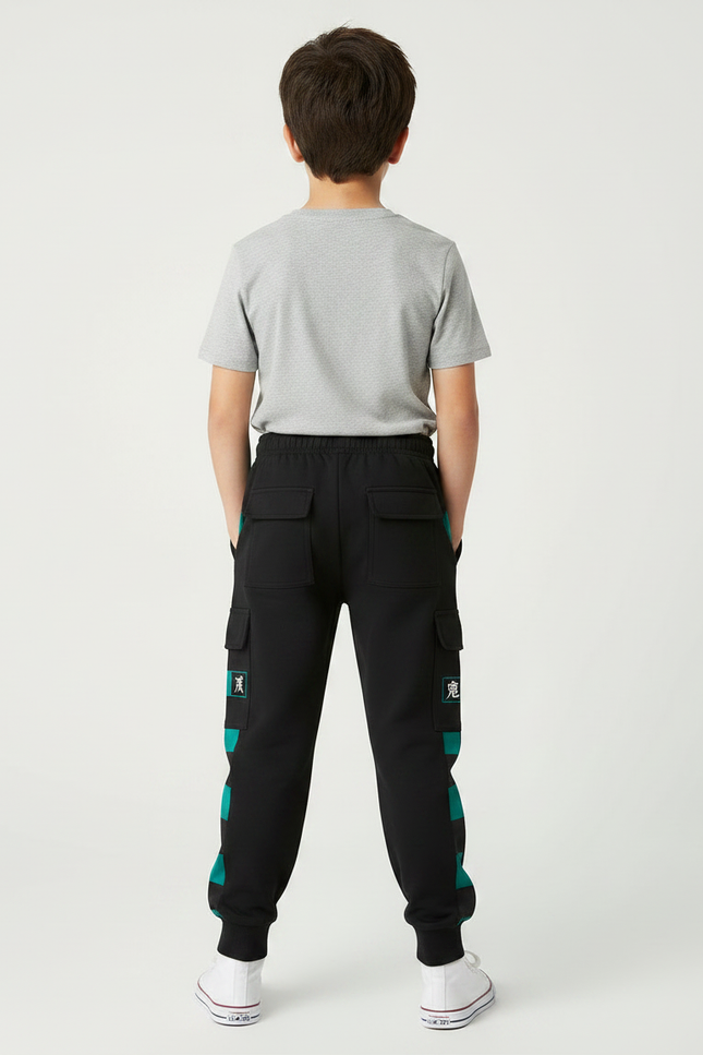 Pantalon Noir Cargo Molletonné Imprimé Garçon - vue 2