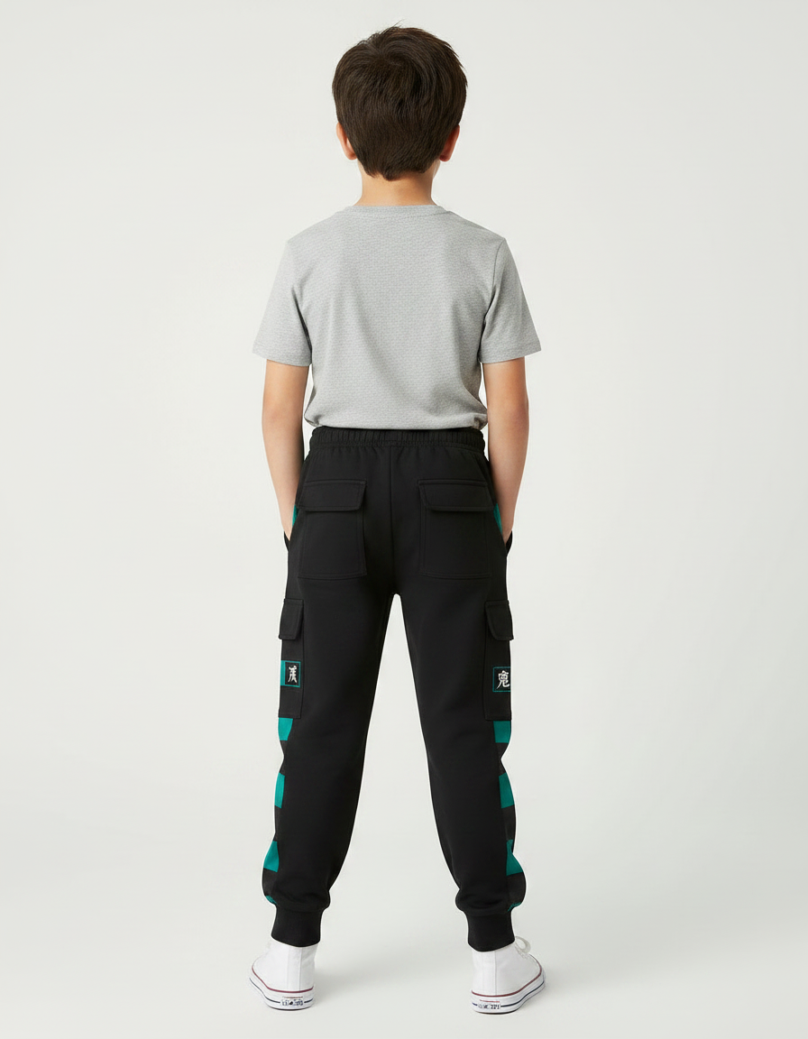 Pantalon Noir Cargo Molletonné Imprimé Garçon - vue 2