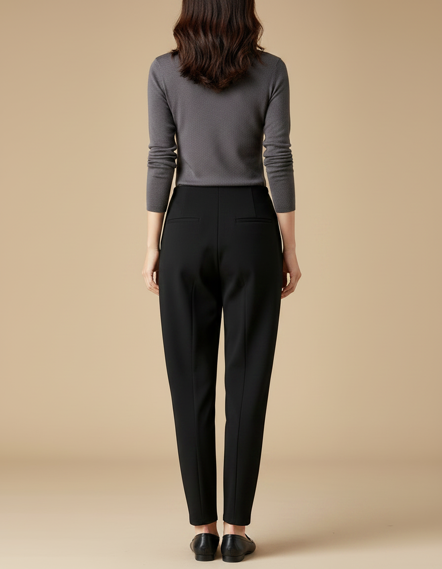 Pantalon Noir Taille Haute Confortable Carotte Décontracté - Polyester - vue 2