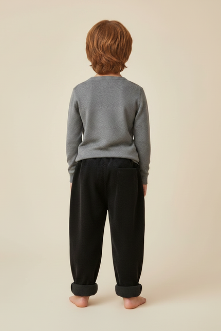 Pantalon Noir Côtelé Ample Épais Garçon Confortable - Cordé - vue 2