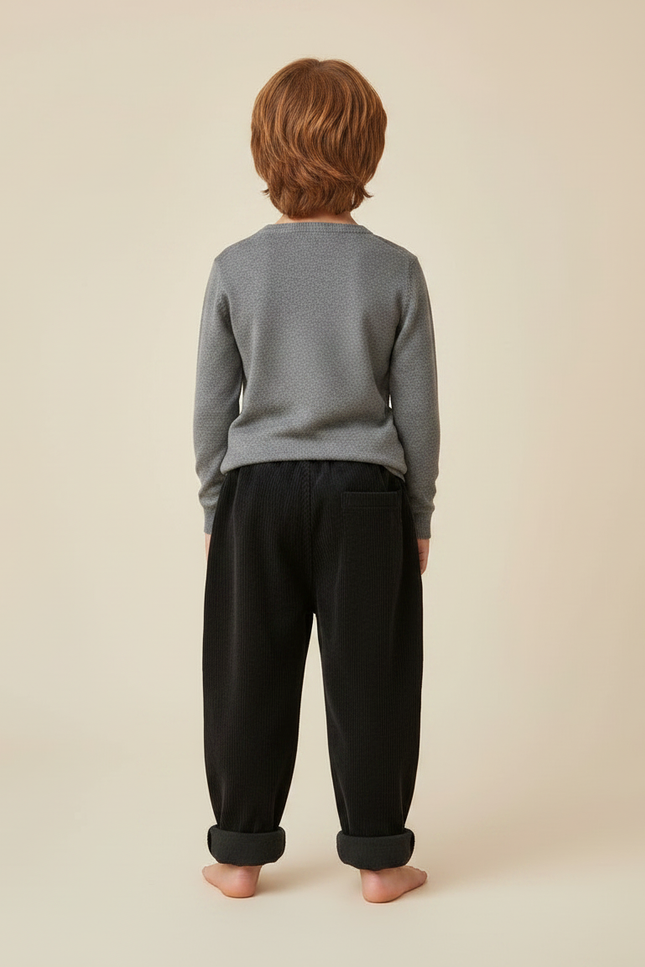 Pantalon Noir Côtelé Ample Épais Garçon Confortable - Cordé - vue 2