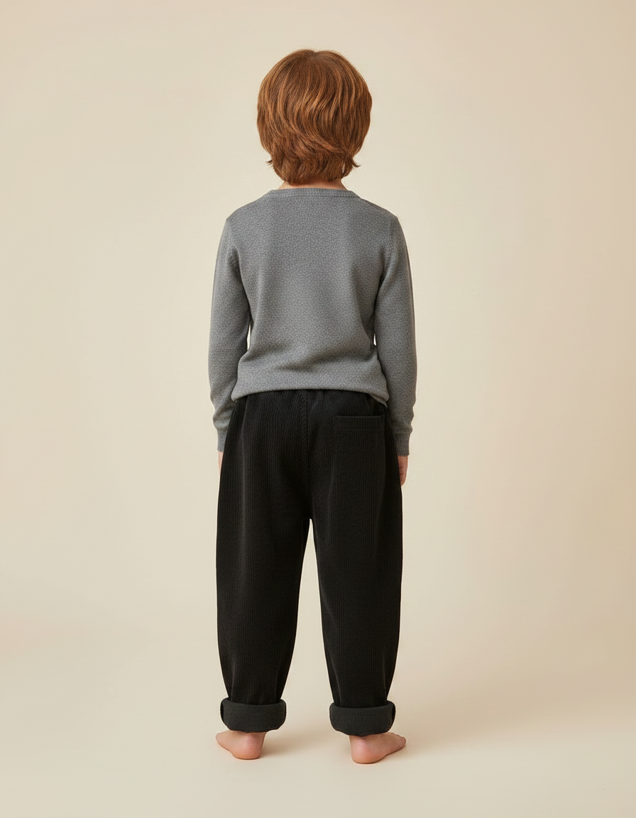 Pantalon Noir Côtelé Ample Épais Garçon Confortable - Cordé - vue 2