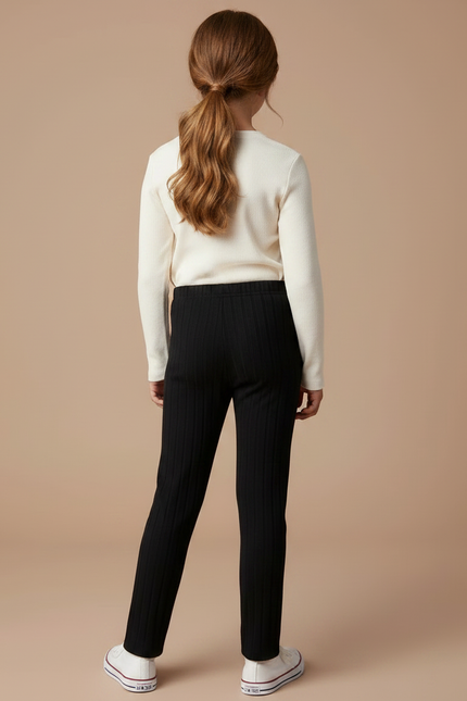 Pantalon Noir Côtelé Confortable Fille Slim - Maille - vue 2