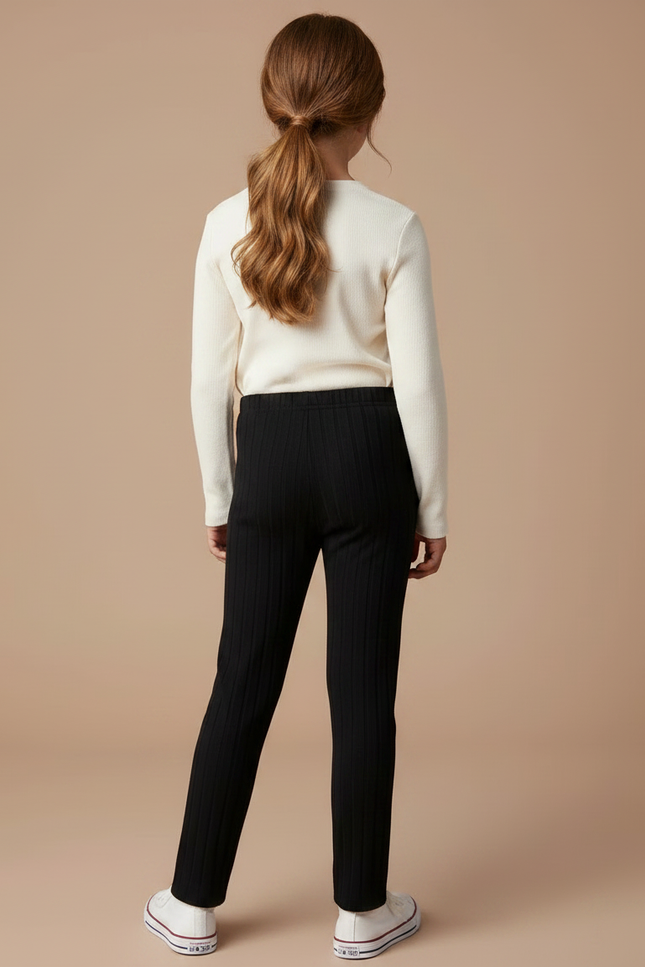 Pantalon Noir Côtelé Confortable Fille Slim - Maille - vue 2