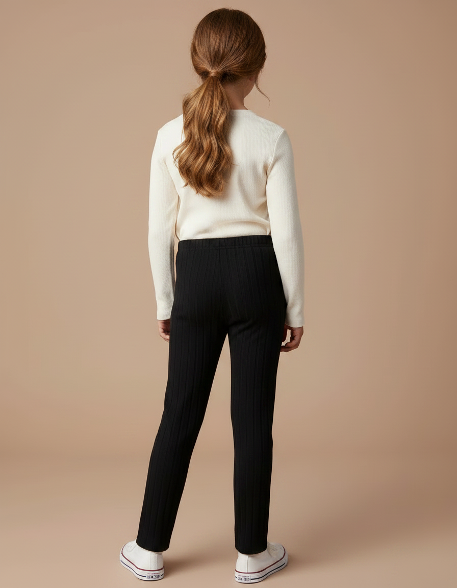 Pantalon Noir Côtelé Confortable Fille Slim - Maille - vue 2