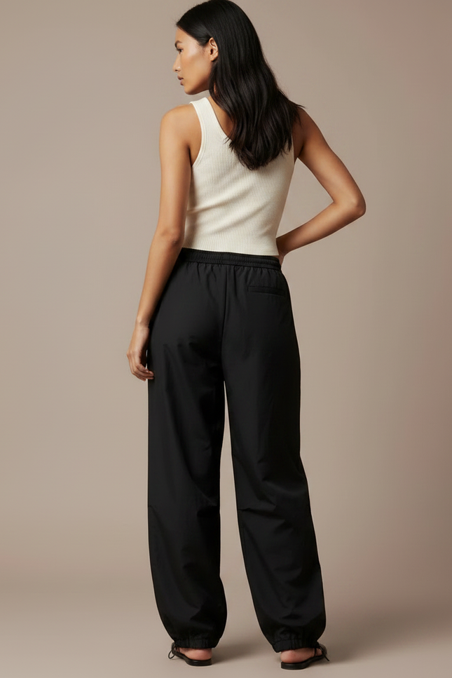 Pantalon Noir Ample Sportif Taille Basse Femme - Polyester - vue 2