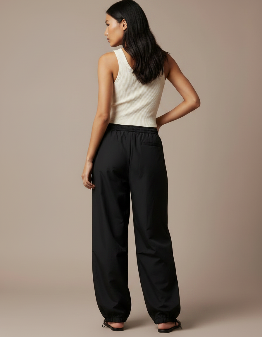 Pantalon Noir Ample Sportif Taille Basse Femme - Polyester - vue 2