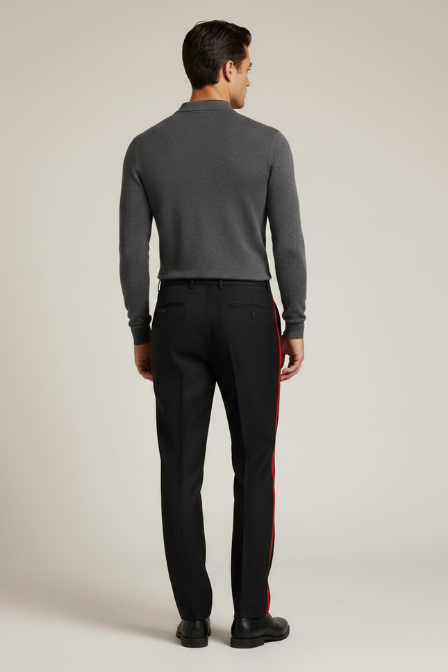 Pantalon Noir Bande Satin - vue 2