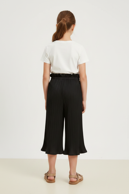 Pantalon Noir Plissé Ample Fille Cheville - Polyester - vue 2