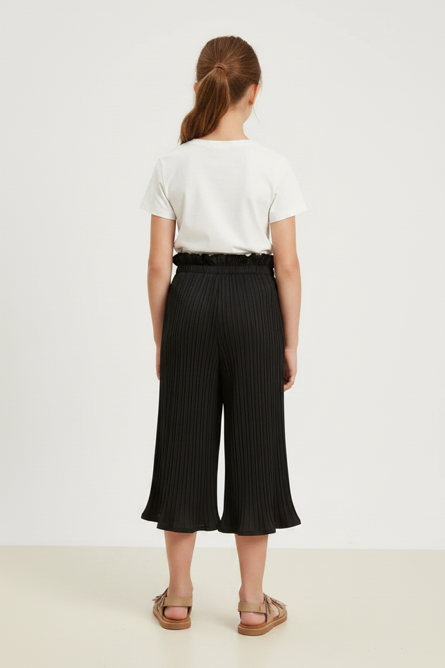 Pantalon Noir Plissé Ample Fille Cheville - Polyester - vue 2