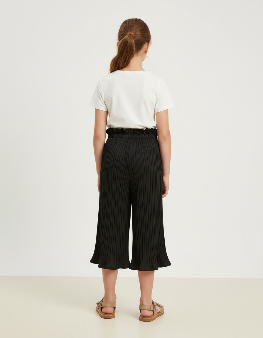 Pantalon Noir Plissé Ample Fille Cheville - Polyester - vue 2