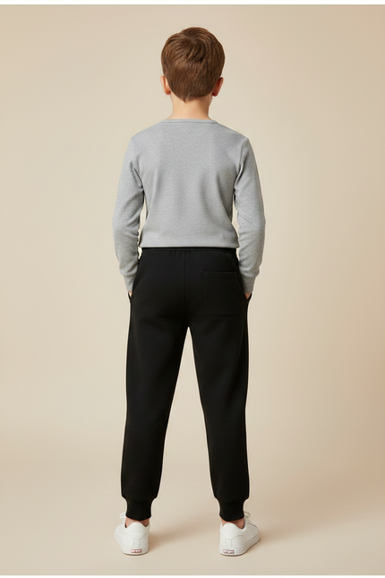 Pantalon Noir Molletonné Cordon Blanc Garçon Sport - vue 2