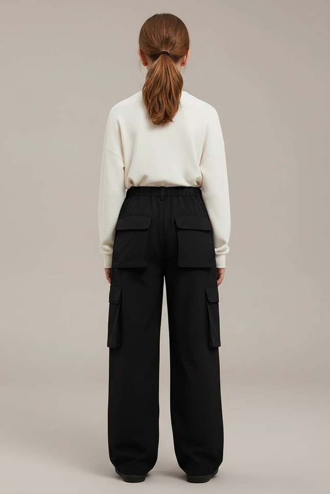 Pantalon Noir Cargo Cordon Ample Décontracté - Polyester - vue 2