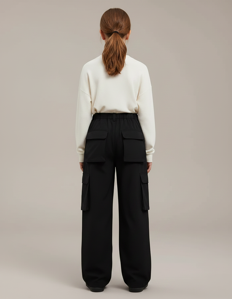 Pantalon Noir Cargo Cordon Ample Décontracté - Polyester - vue 2