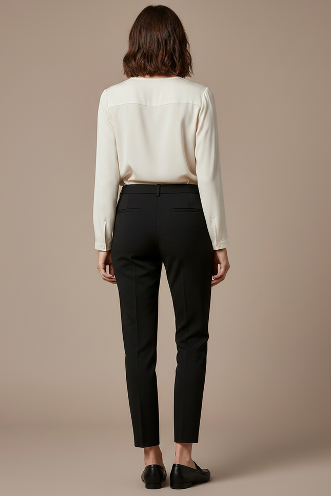 Pantalon Noir Femme Cigarette Taille Haute Élégant - Gabardine - vue 2