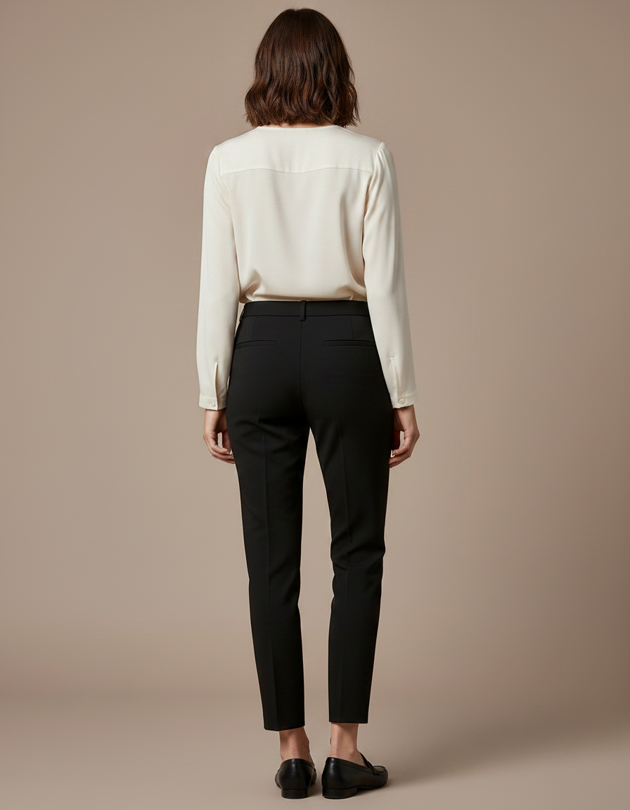 Pantalon Noir Femme Cigarette Taille Haute Élégant - Gabardine - vue 2
