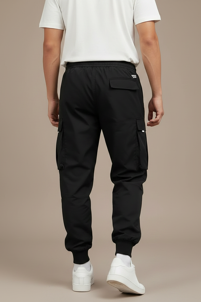 Pantalon Noir Cargo Cordon Ajusté Homme Sportif - Polyester - vue 2