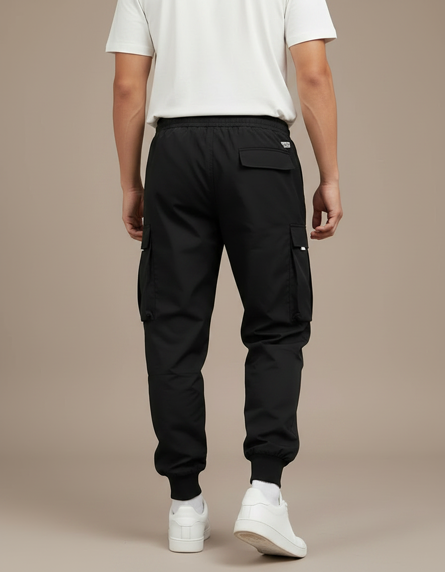 Pantalon Noir Cargo Cordon Ajusté Homme Sportif - Polyester - vue 2
