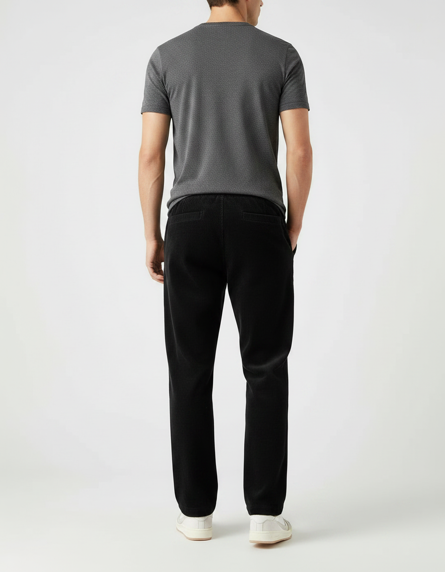 Pantalon Velours Côtelé Noir Homme - Cordé - vue 2