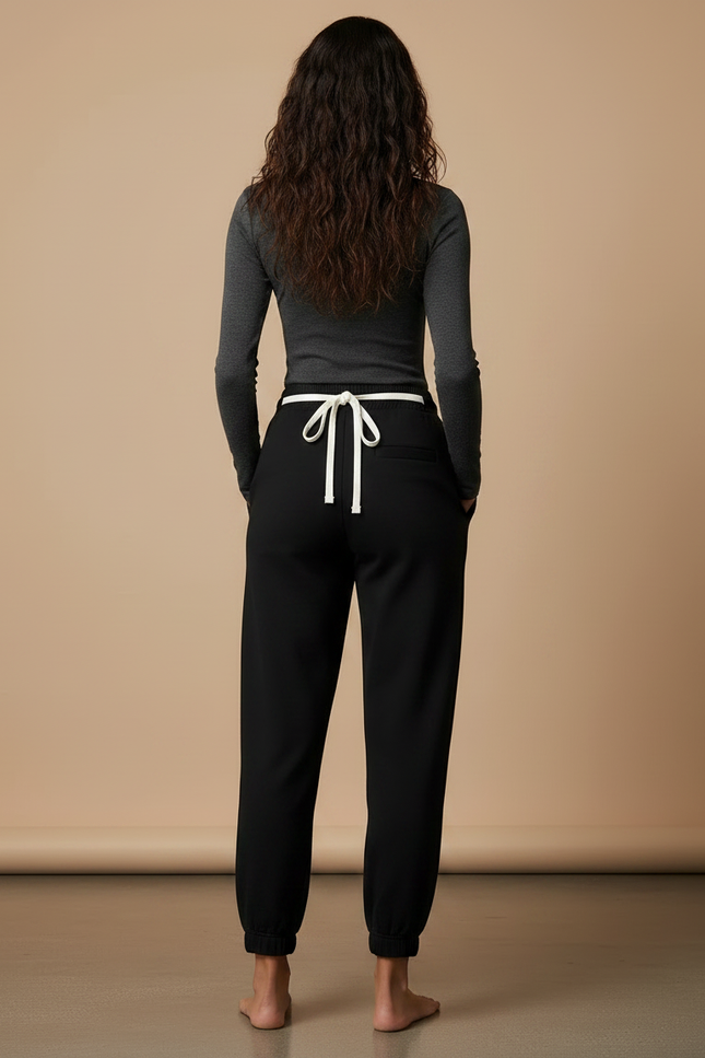 Pantalon Noir Molletonné Ample Décontracté Sport Femme - vue 2