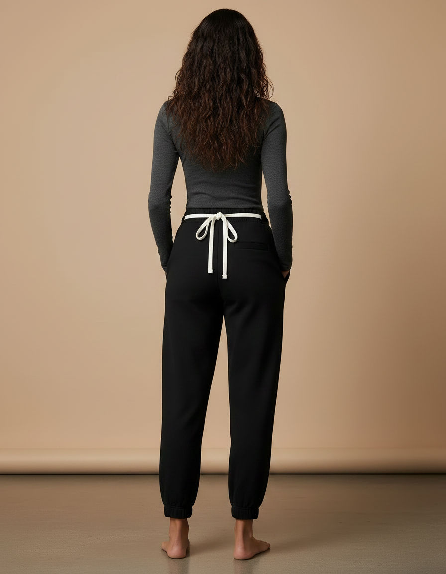 Pantalon Noir Molletonné Ample Décontracté Sport Femme - vue 2