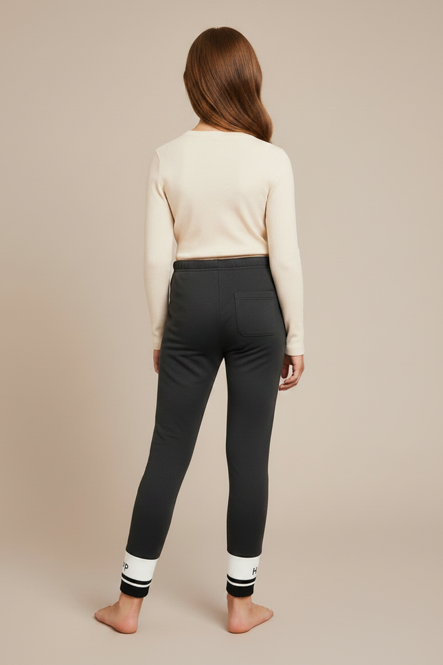 Pantalon Noir Fille Molletonné Confortable Imprimé Sportif - Gris - vue 2