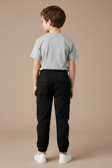 Pantalon Noir Cargo Coton Garçon Jogger Décontracté - vue 2