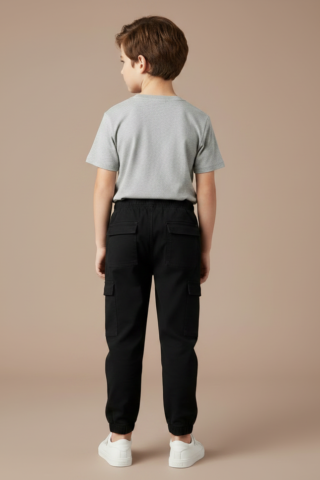 Pantalon Noir Cargo Coton Garçon Jogger Décontracté - vue 2