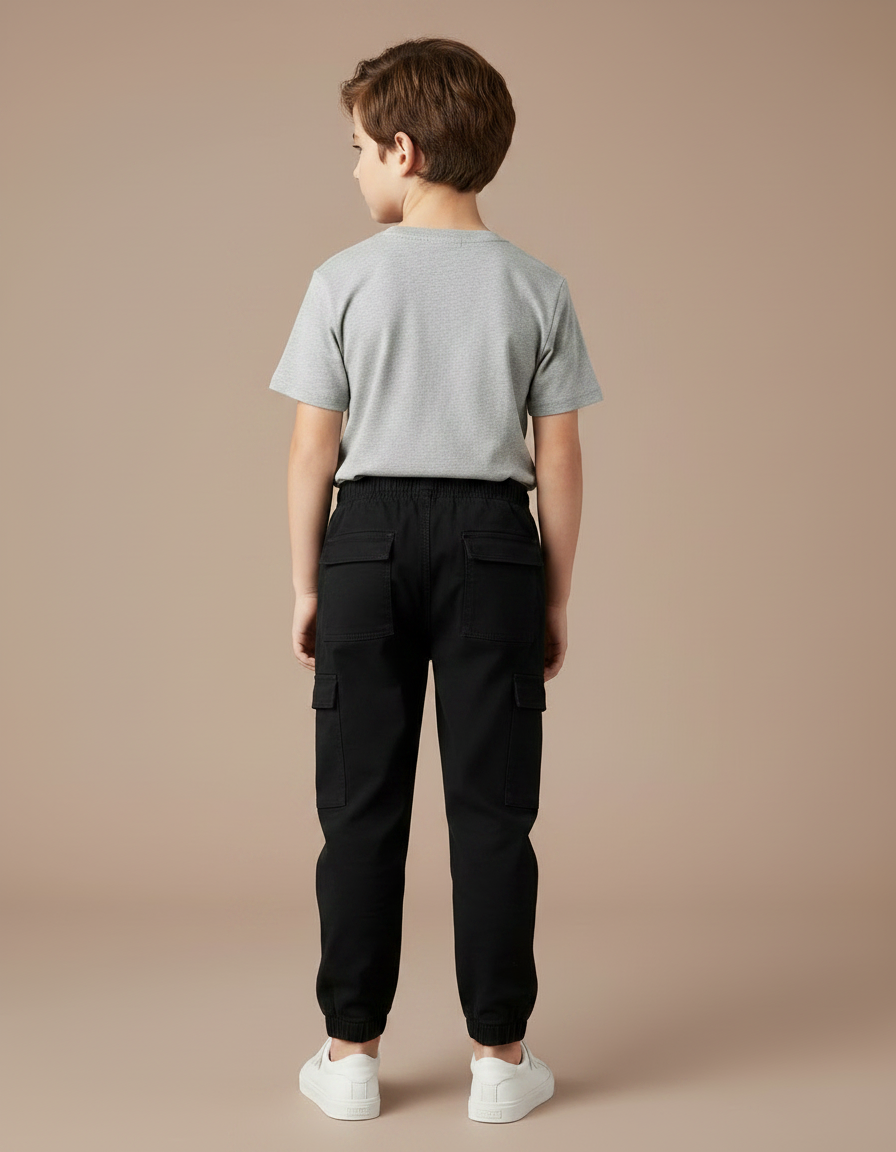 Pantalon Noir Cargo Coton Garçon Jogger Décontracté - vue 2