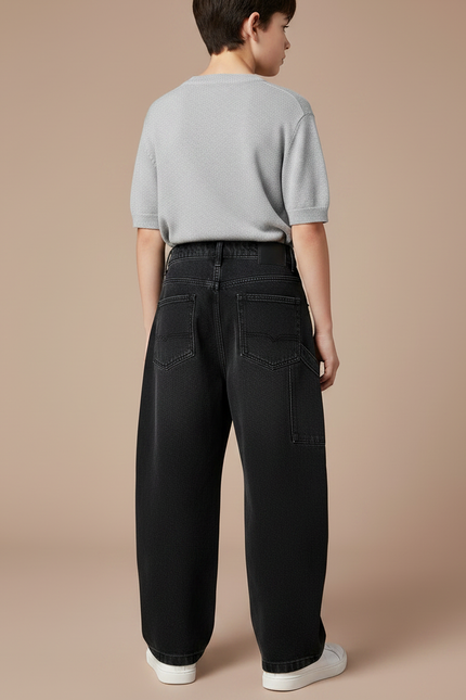 Pantalon Noir Ample Décontracté Enfant Garçon - Jean - vue 2