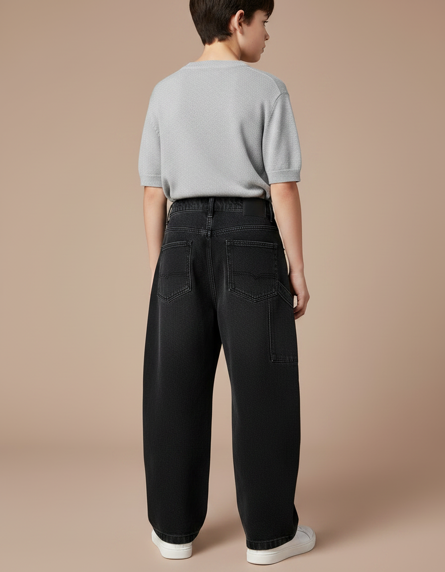 Pantalon Noir Ample Décontracté Enfant Garçon - Jean - vue 2