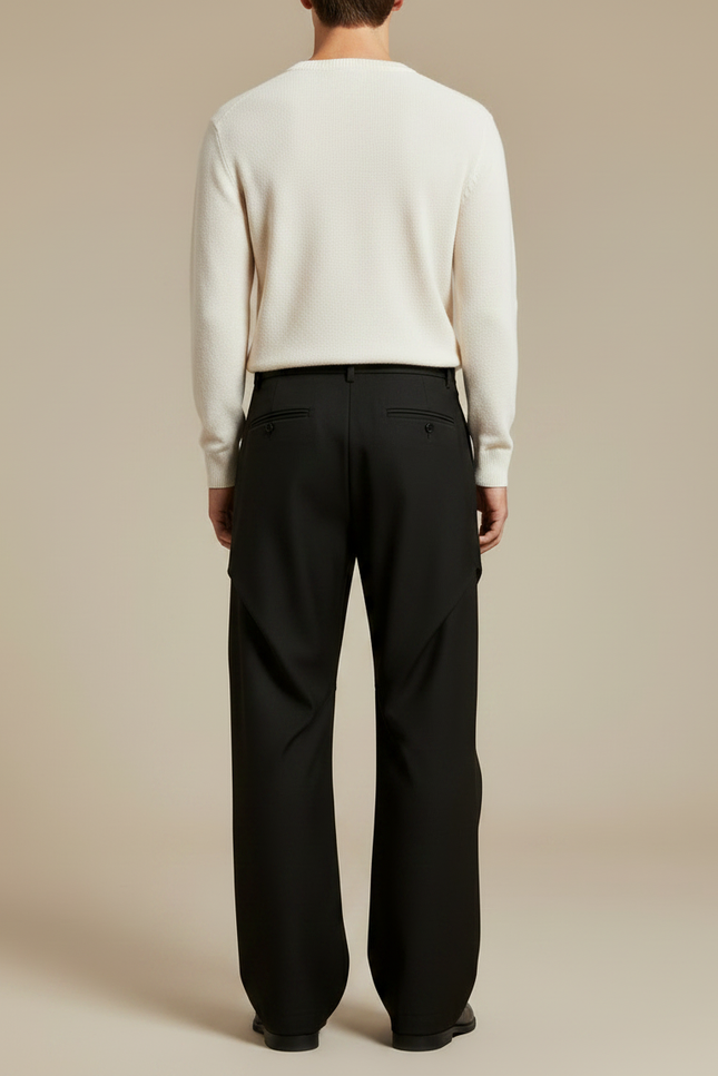 Pantalon Noir Droit Ample Homme Élégant - Gabardine - vue 2